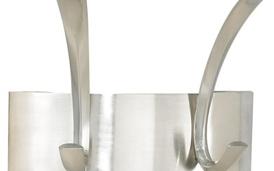 Metal Coat Rack, Wall Rack, Two Hooks, Steel, 7w x 4.5d x 5.25h, Brushed Nickel