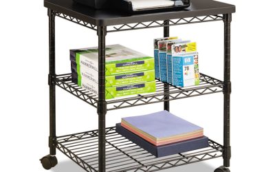 Desk Side Wire Machine Stand, Metal, 3 Shelves, 200 lb Capacity, 24″ x 20″ x 27″, Black