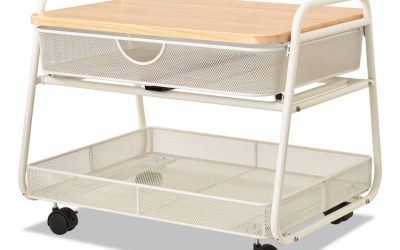 Onyx Under Desk Machine Stand, Metal, 1 Shelf, 1 Drawer, 1 Bin, 100 lb Capacity, 21″ x 16″ x 17.5″, White