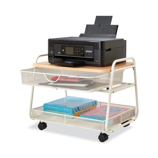 Onyx Under Desk Machine Stand, Metal, 1 Shelf, 1 Drawer, 1 Bin, 100 lb Capacity, 21" x 16" x 17.5", White - Image 4