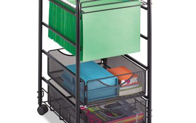 Onyx Mesh Open Mobile File with Drawers, Metal, 2 Drawers, 1 Bin, 15.75″ x 17″ x 27″, Black