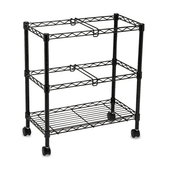 Two-Tier Rolling File Cart, Metal, 3 Bins, 25.75" x 14" x 29.75", Black - Image 3
