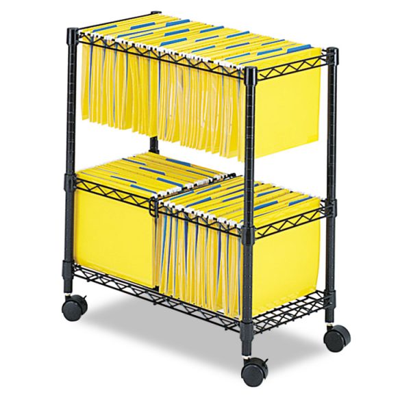 Two-Tier Rolling File Cart, Metal, 3 Bins, 25.75" x 14" x 29.75", Black - Image 2