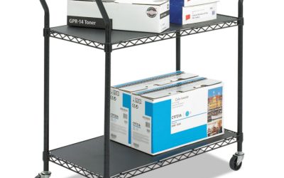 Wire Utility Cart, Metal, 2 Shelves, 400 lb Capacity, 43.75″ x 19.25″ x 40.5″, Black