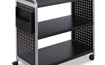 Scoot Three Shelf Utility Cart, Metal, 3 Shelves, 1 Bin, 300 lb Capacity, 31″ x 18″ x 38″, Black/Silver