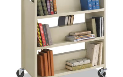 Steel Double-Sided Book Cart, Metal, 6 Shelves, 300 lb Capacity, 36″ x 18.5″ x 43.5″, Sand