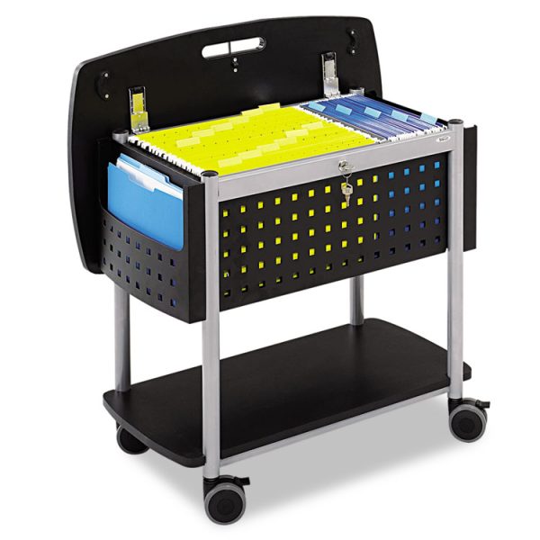 Scoot Mobile File, Metal, 2 Shelves, 2 Bins, 29.75" x 18.75" x 27", Black/Silver - Image 2