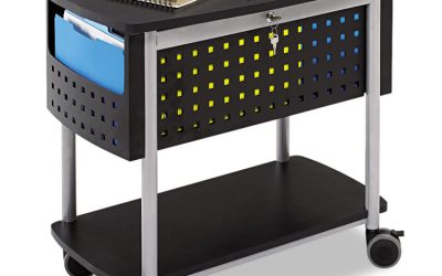 Scoot Mobile File, Metal, 2 Shelves, 2 Bins, 29.75″ x 18.75″ x 27″, Black/Silver