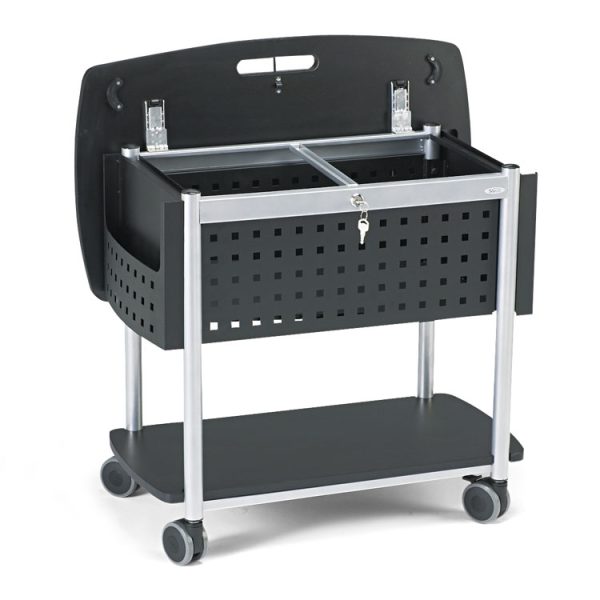 Scoot Mobile File, Metal, 2 Shelves, 2 Bins, 29.75" x 18.75" x 27", Black/Silver - Image 3