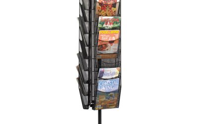 Onyx Mesh Rotating Magazine Display, 30 Compartments, 16.5w X 16.5d X 66h, Black