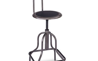 Diesel Industrial Stool with Back, Supports Up to 250 lb, 22″ to 27″ Seat Height, Black Seat/Back, Pewter Base