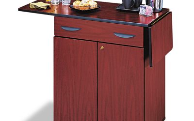 Hospitality Cart with Drop Leaves, Engineered Wood, 3 Shelves, 1 Drawer, 32.5″ to 56.25″ x 20.5″ x 38.75″, Mahogany