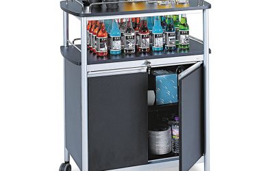 Mobile Beverage Cart, Plastic, 4 Shelves, 33.5″ x 21.75″ x 43″, Black
