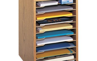 Wood Vertical Desktop Sorter, 11 Compartments, 10.63 x 11.88 x 16, Medium Oak