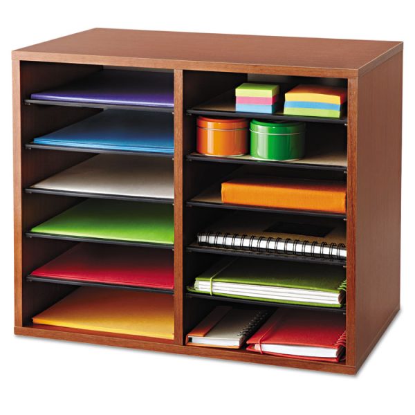 Fiberboard Literature Sorter, 12 Compartments, 19.63 x 11.88 x 16.13, Cherry - Image 2