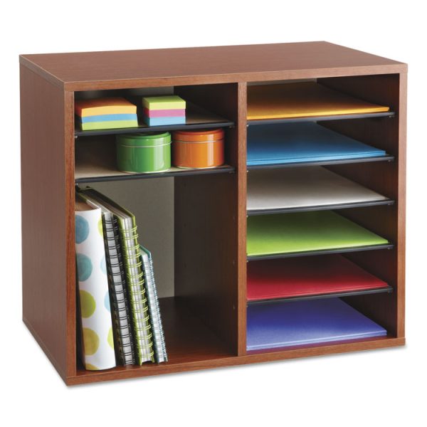 Fiberboard Literature Sorter, 12 Compartments, 19.63 x 11.88 x 16.13, Cherry - Image 4