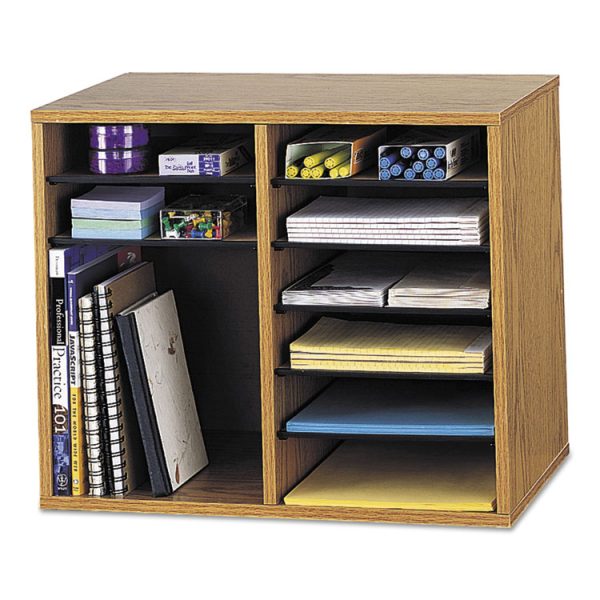 Wood/Fiberboard Literature Sorter, 12 Compartments, 19.63 x 11.88 x 16.13, Oak - Image 3