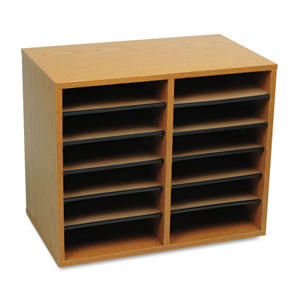 Wood/Fiberboard Literature Sorter, 12 Compartments, 19.63 x 11.88 x 16.13, Oak - Image 2