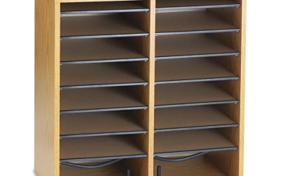 Wood/Laminate Literature/CD Sorter, 16 Compartments, 19.5 x 11.75 x 21, Medium Oak