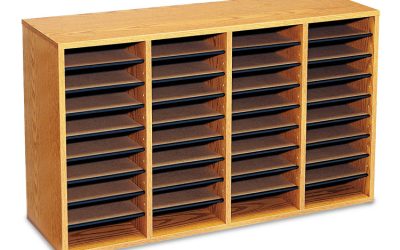 Wood/Laminate Literature Sorter, 36 Compartments, 39.25 x 11.75 x 24, Medium Oak