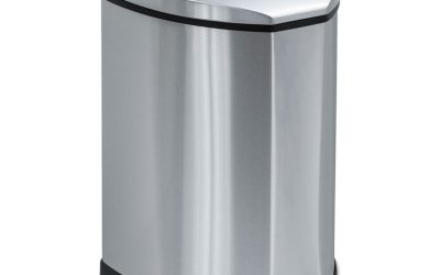 Step-On Receptacle, 4 gal, Stainless Steel, Chrome/Black