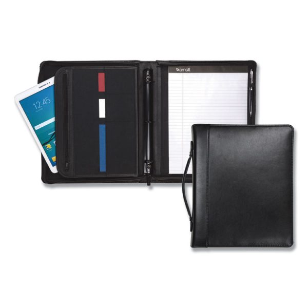 Leather Multi-Ring Zippered Portfolio, Two-Part, 1" Cap, 11 X 13 1/2, Black - Image 5
