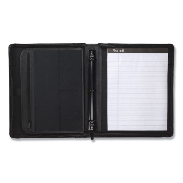 Leather Multi-Ring Zippered Portfolio, Two-Part, 1" Cap, 11 X 13 1/2, Black - Image 6
