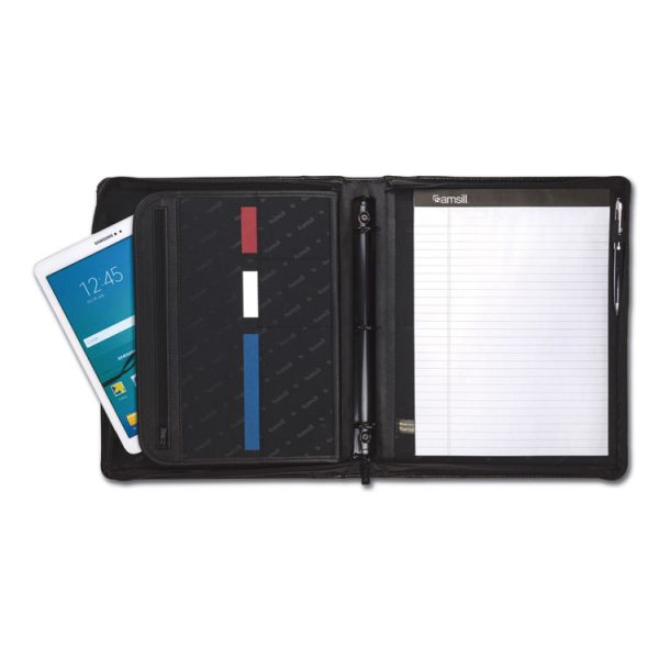 Leather Multi-Ring Zippered Portfolio, Two-Part, 1" Cap, 11 X 13 1/2, Black - Image 3
