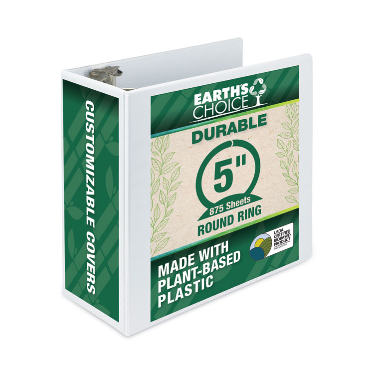 Earth's Choice Plant-Based Round Ring View Binder, 3 Rings, 5" Capacity, 11 x 8.5, White - Image 2