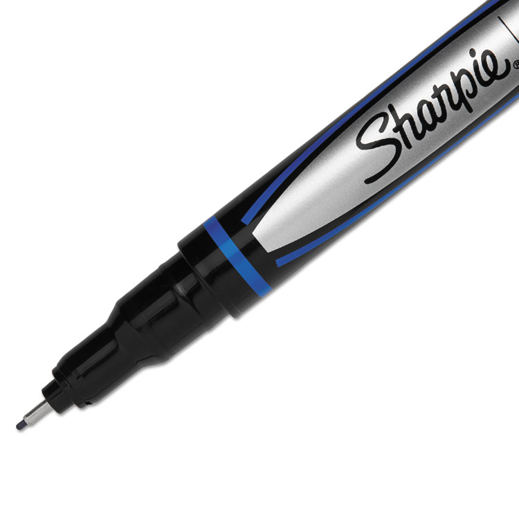 Water-Resistant Ink Porous Point Pen, Stick, Fine 0.4 mm, Blue Ink, Black/Blue Barrel, Dozen - Image 3