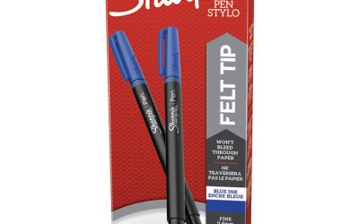 Water-Resistant Ink Porous Point Pen, Stick, Fine 0.4 mm, Blue Ink, Black/Blue Barrel, Dozen