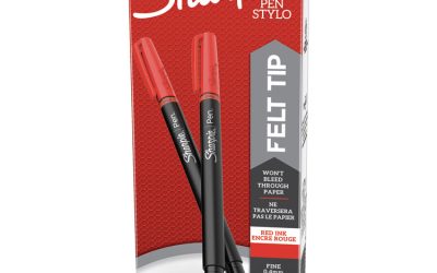 Water-Resistant Ink Porous Point Pen, Stick, Fine 0.4 mm, Red Ink, Black/Red Barrel, Dozen