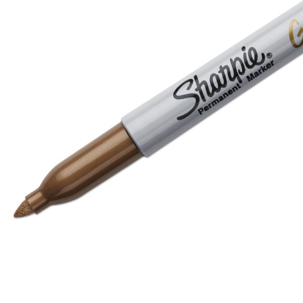 Metallic Fine Point Permanent Markers, Fine Bullet Tip, Gold, Dozen - Image 3