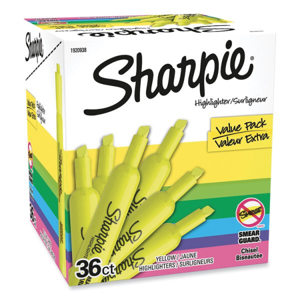 Tank Style Highlighter Value Pack, Fluorescent Yellow Ink, Chisel Tip, Yellow Barrel, 36/box