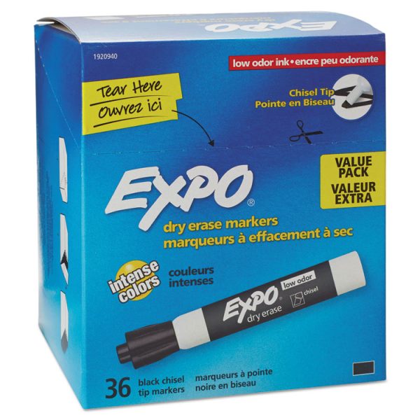 Low-Odor Dry-Erase Marker Value Pack, Broad Chisel Tip, Black, 36/box - Image 5