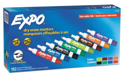 Low-Odor Dry Erase Marker Office Value Pack, Broad Chisel Tip, Assorted Colors, 192/pack