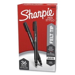 Water-Resistant Ink Porous Point Pen Value Pack, Stick, Fine 0.4 Mm, Black Ink, Black Barrel, 36/pack