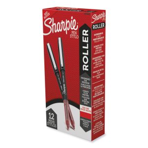 Professional Design Roller Ball Pen, Stick, Fine 0.5 mm, Red Ink, Black/Red Barrel, Dozen