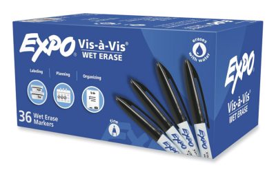 Vis-A-Vis Wet Erase Marker, Fine Bullet Tip, Black, 36/pack