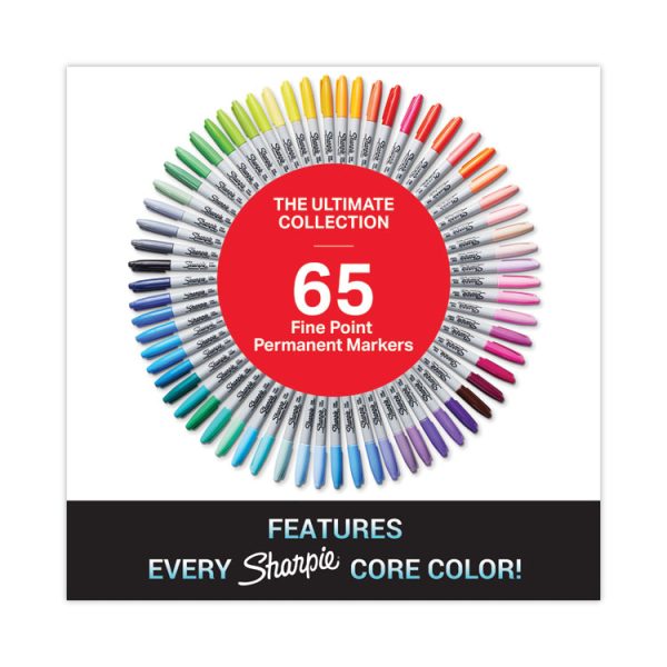 Fine Tip Permanent Marker, Fine Bullet Tip, Assorted Colors, 65/Pack - Image 3