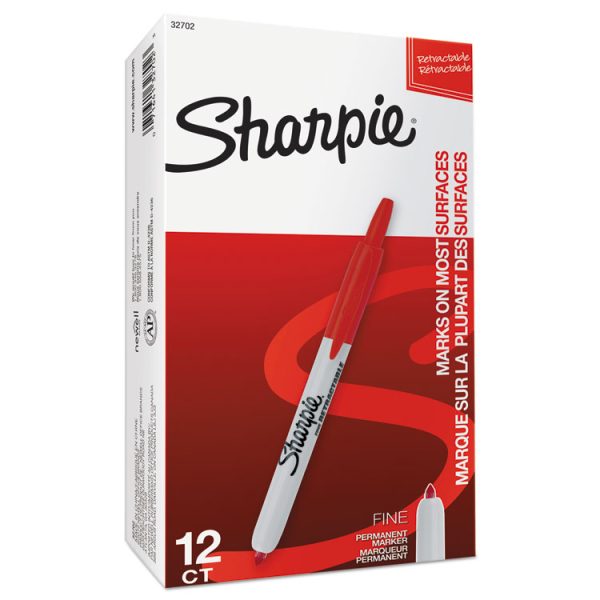 Retractable Permanent Marker, Fine Bullet Tip, Red - Image 6