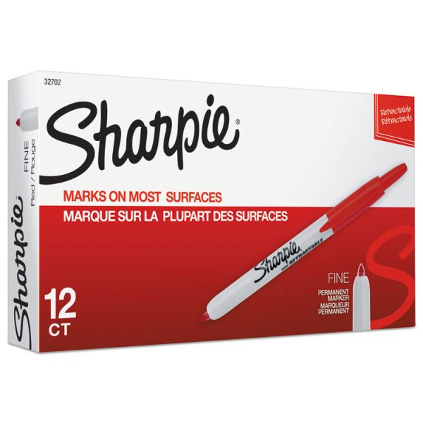 Retractable Permanent Marker, Fine Bullet Tip, Red - Image 2