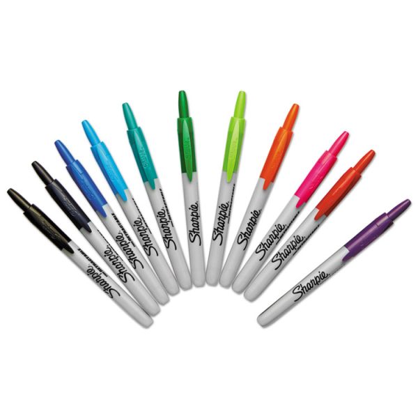 Retractable Permanent Marker, Fine Bullet Tip, Assorted Colors, 12/set - Image 2