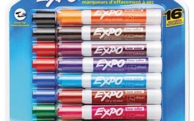 Low-Odor Dry-Erase Marker, Broad Chisel Tip, Assorted Colors, 16/set