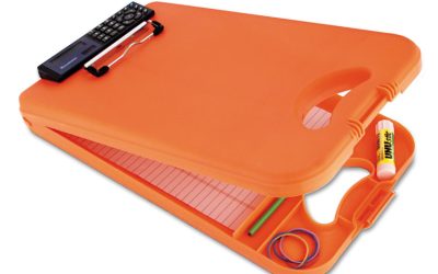 DeskMate II with Calculator, 0.5″ Clip Capacity, Holds 8.5 x 11 Sheets, Hi-Vis Orange