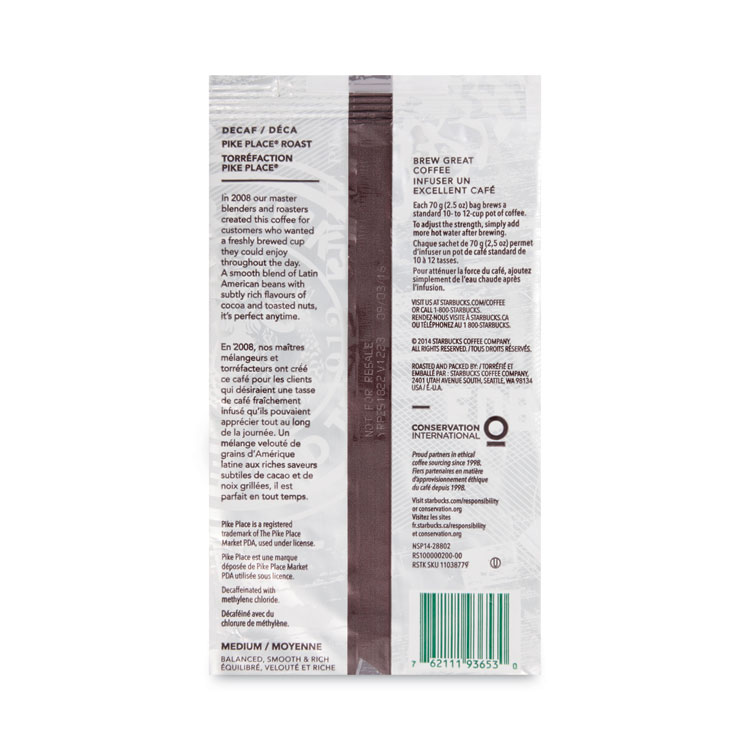 Coffee, Pike Place Decaf, 2 1/2 Oz Packet, 18/box - Image 3