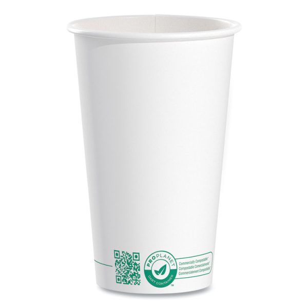 Compostable Paper Hot Cups, ProPlanet Seal, 16 oz, White/Green, 1,000/Carton