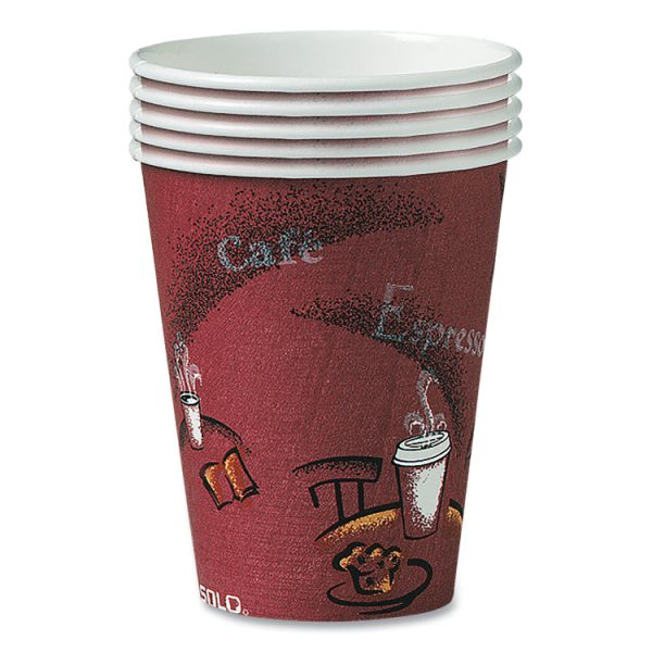 Paper Hot Drink Cups in Bistro Design, 10 oz, Maroon, 300/Carton - Image 2
