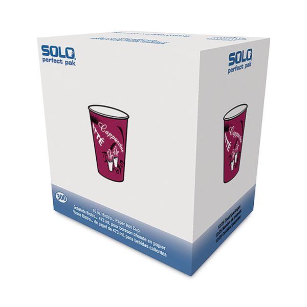Paper Hot Drink Cups in Bistro Design, 16 oz, Maroon, 300/Carton - Image 2