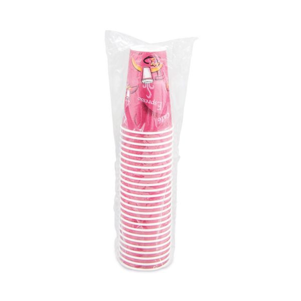 Paper Hot Drink Cups in Bistro Design, 16 oz, Maroon, 300/Carton - Image 3